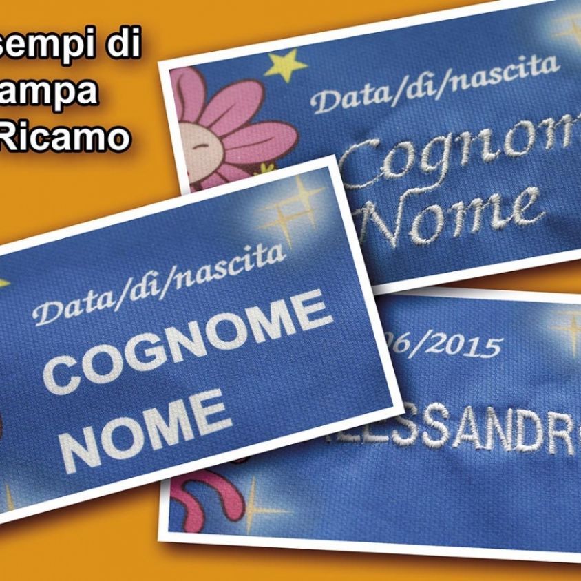 Esempio di personalizzazione con Ricamo o Stampa del nome e/o cognome e data di nascita